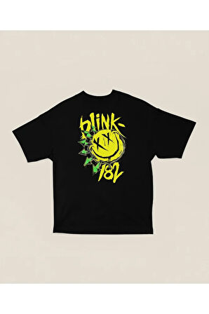 Gülen Surat Blink-182 Baskılı Unisex Oversize Tişört