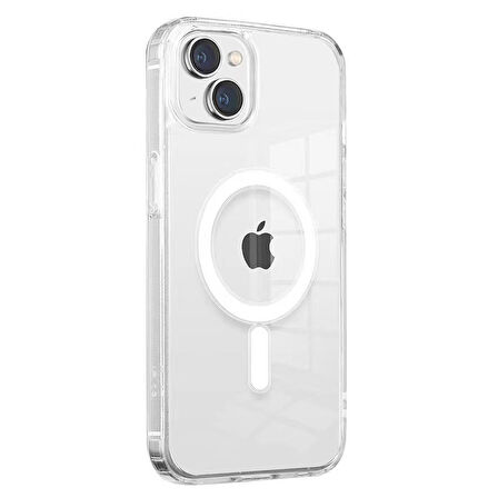 Fuchsia Apple iPhone 14 Plus Kılıf Magsafe Şarj Özellikli Şeffaf Sert PC Embos Kapak
