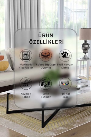 Yıkanabilir Kaymaz Taban Dijital Baskılı Halı ve Yolluk – Leke Tutmaz Salon & Mutfak Halısı