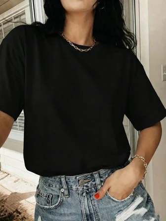 %100 Pamuk Oversize Kalıp Bisiklet Yaka T-shirt / Tişört