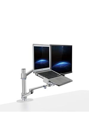 NPO STD7090S 10"-27" Notebook Stand ve Amortisörsüz Vesa Monitör Tutucu Kol Gümüş