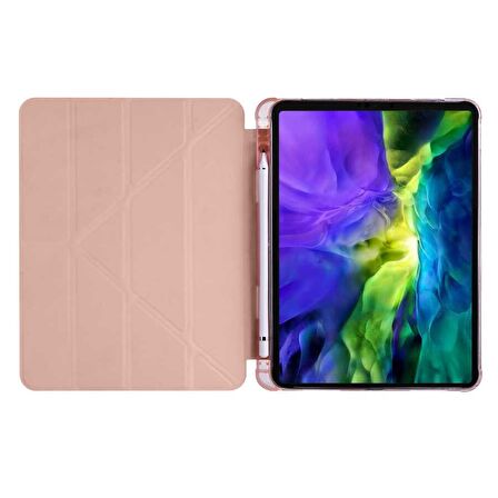 Fuchsia Apple iPad Air 10.9 2022 (5.Nesil) Uyumlu Kılıf Kalemlikli Katlanabilen Standlı Akıllı Tablet Kılıfı