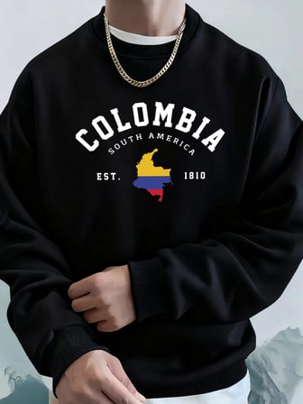 Kolombiya Güney Amerika Est 1810 Baskı Erkekler İçin Bol Rahat Sokak Giyimi Spor Yumuşak Kapü