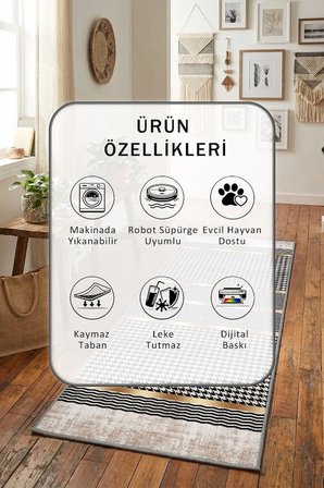 İbiza Yıkanabilir Kaymaz Taban Dijital Baskılı Yolluk Halı