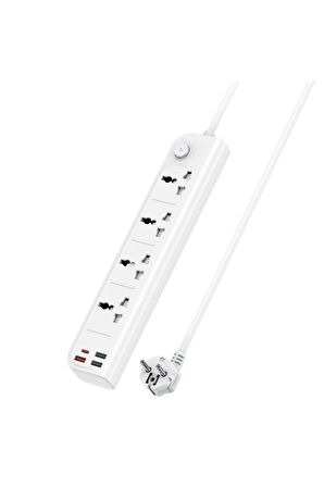 MC18 8in1 3 Adet Usb 1 Adet Type-C ve 4 Adet Fuchsia Priz Dönüştürücü 2M
