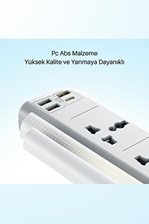 MC18 8in1 3 Adet Usb 1 Adet Type-C ve 4 Adet Fuchsia Priz Dönüştürücü 2M