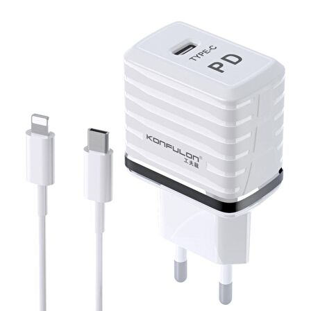 Apple iPhone Uyumlu Konfulon C32D 20W PD Hızlı Şarj Cihazı + DC13 3A Lightning Kablo