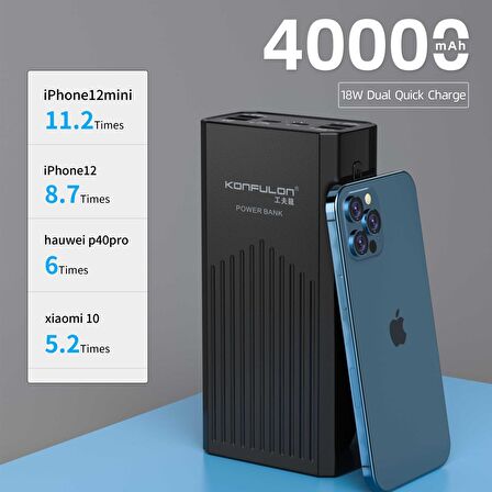 P40Q Powerbank 40.000 mAh Konfulon PD 18W Hızlı Şarj QC 3.0 ve Oto Standby Özellikli Telefon Tablet Tutamaçlı Powerbank