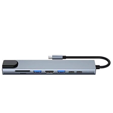 8in1 Dönüştürücü Hub113 Newface TYPEC,HDMI,RJ45,100M,USB,PD,SD,TF