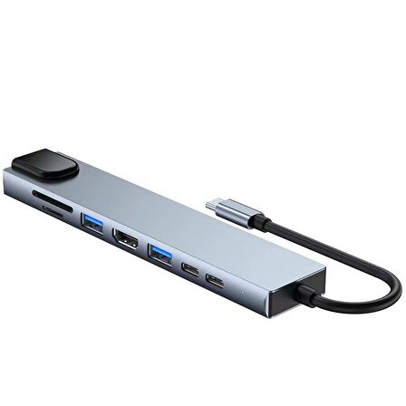 8in1 Dönüştürücü Hub113 Newface TYPEC,HDMI,RJ45,100M,USB,PD,SD,TF
