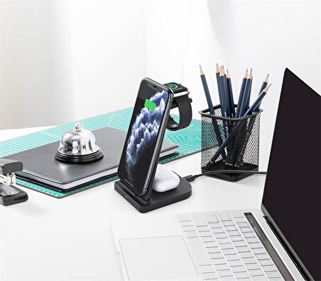 Fuchsia YM-UD21 3in1 Kablosuz Masaüstü Şarj Standı Universal Portable Wireless Charging Station 15W