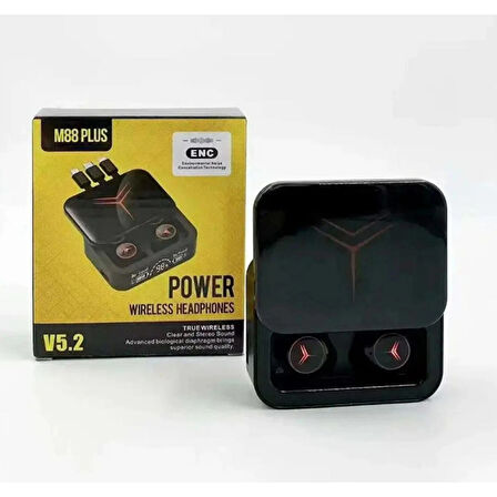 M88 Plus Şarj Göstergeli Powerbank Özellikli Kablosuz Kulakiçi Kulaklık Vantuzlu tutucu HEDİYE