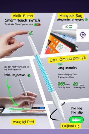 iPad 10.9 inç Air 4. Nesil Uyumlu Manyetik ve Kablosuz Şarj Olabilen Stylus Bluetooth Tablet Kalemi