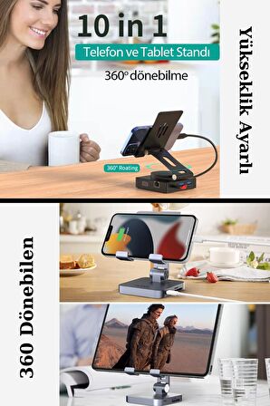 Tablet Standlı 360 Dönebilen 10 in 1 Hub PD USB HDMI VGA SD/TF Çoklayıcı Stand