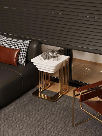 Ceylin 4lü Zigon Sehpa Mdf Tekerlekli Gold Ayak