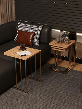 Ceylin 4lü Zigon Sehpa Mdf Tekerlekli Gold Ayak