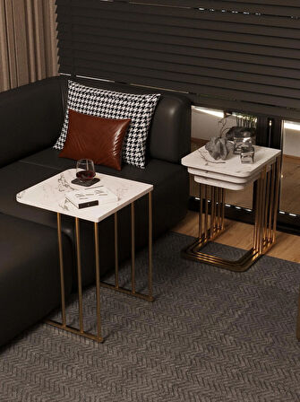 Ceylin 4lü Zigon Sehpa Mdf Tekerlekli Gold Ayak