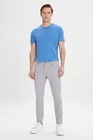 Erkek Gri 360 Derece Her Yöne Esneyen Slim Fit Dar Kesim Diyagonal Desenli Pantolon