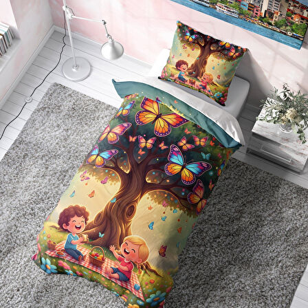 Kelebek ve Çiçek Diyarı Çocuk Nevresim Takımı (Çarşafsız)