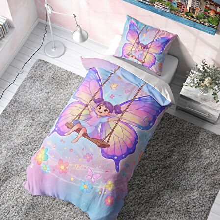  Pembe Kanatlı Peri Çocuk Nevresim Takımı (Çarşafsız)