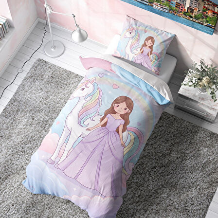 Mor Elbiseli Unicornlu Çocuk Nevresim Takımı (Çarşafsız)