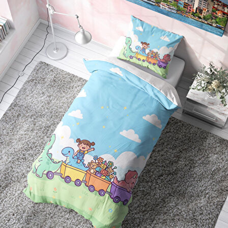  Dinozor Treni Çocuk Nevresim Takımı (Çarşafsız)