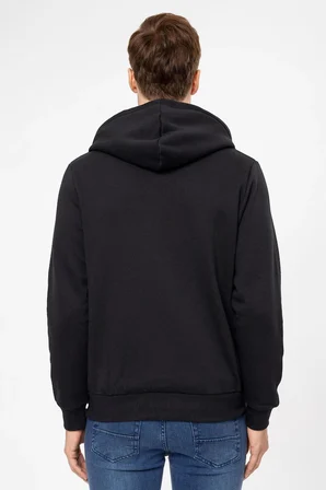 Süvari Kapüşonlu Fermuarlı Yaka Regular Kalıp Düz Lacivert Sweatshirt