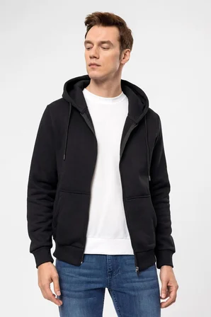 Süvari Kapüşonlu Fermuarlı Yaka Regular Kalıp Düz Lacivert Sweatshirt