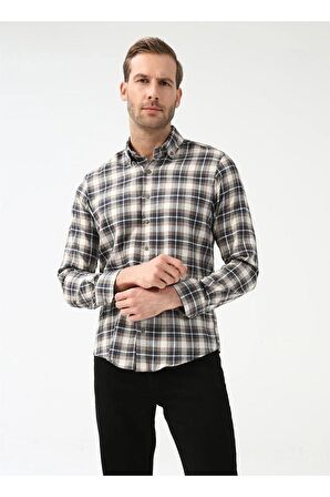 Süvari Slim Fit Desenli Kahverengi Erkek Kışlık Gömlek