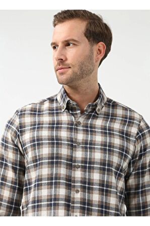 Süvari Slim Fit Desenli Kahverengi Erkek Kışlık Gömlek