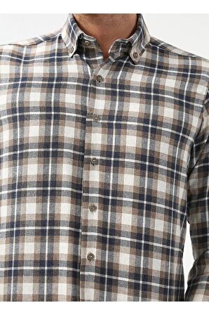 Süvari Slim Fit Desenli Kahverengi Erkek Kışlık Gömlek