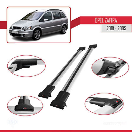 Opel Zafira A (T98) 2001-2005 Arası ile Uyumlu FLY Model Ara Atkı Tavan Barı Gri 2 Adet
