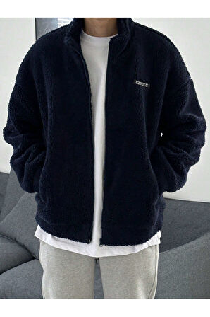 Oversize Peluş Tam Fermuarlı Sweatshirt Peluş İçi Polarlı Sherpa Kumaş Sweatshirt