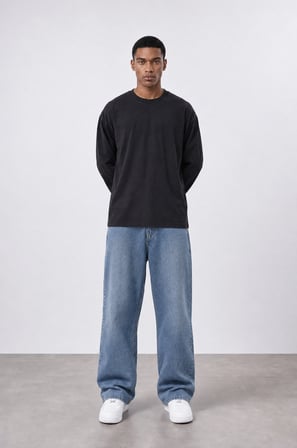 Erkek Baggy Jean Koyu Mavi