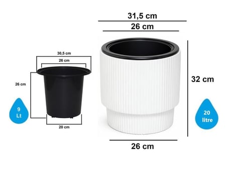 Omnipazar SO-VGS2 Vega Modern Plastik Saksı Takımı İç Kovalı 20 Litre No:2