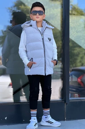 Erkek Çocuk Çıtçıt Kapüşonlu Nova Kumaş Şişme Yelek YLK3026
