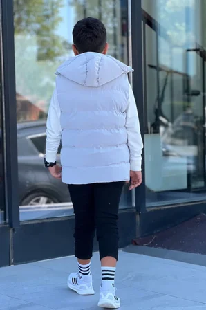 Erkek Çocuk Çıtçıt Kapüşonlu Nova Kumaş Şişme Yelek YLK3026