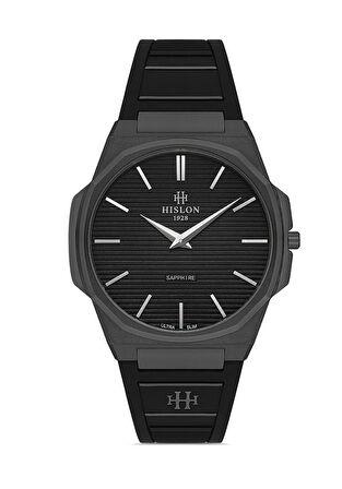Hislon CL127N-04BS Safir Camlı Silikon Kordon Çelik Kasa 3 ATM Suya Dayanıklı Siyah Renk Erkek Kol Saati