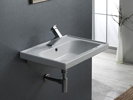 Cerastyle Turkuaz Frame Etajerli Lavabo 65*45 Cm