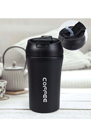 Siyah Pipetli Çelik Termos