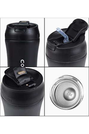 Siyah Pipetli Çelik Termos