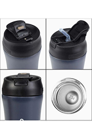 Siyah Pipetli Çelik Termos