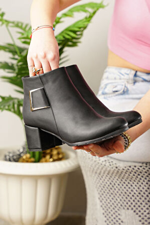 Günlük Kadın Bot Tokalı Fermuarlı Kalın Yüksek Topuklu Hafif Rahat 4698 02