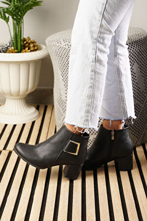 Günlük Kadın Bot Tokalı Fermuarlı Kalın Yüksek Topuklu Hafif Rahat 4698 02