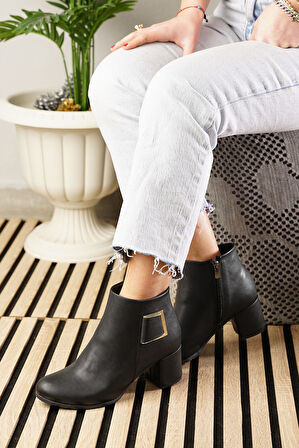 Günlük Kadın Bot Tokalı Fermuarlı Kalın Yüksek Topuklu Hafif Rahat 4698 02