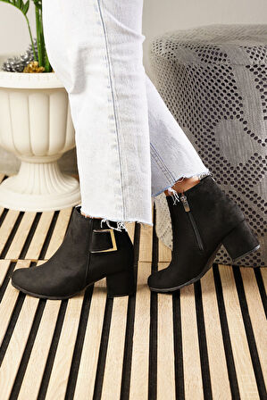 Günlük Kadın Bot Tokalı Fermuarlı Kalın Yüksek Topuklu Hafif Rahat 4698 02