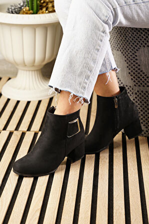 Günlük Kadın Bot Tokalı Fermuarlı Kalın Yüksek Topuklu Hafif Rahat 4698 02