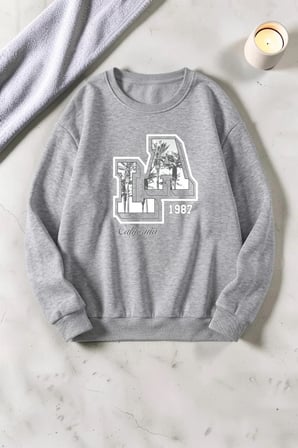 Unisex California Baskılı Bisiklet Yaka Sweatshirt
