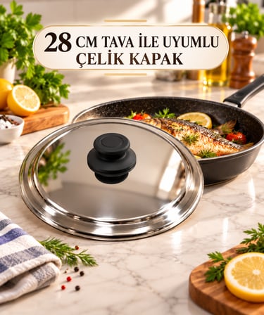 26 cm Çelik Balık Tavası Kapağı 28 cm Tavalar ile Uyumlu