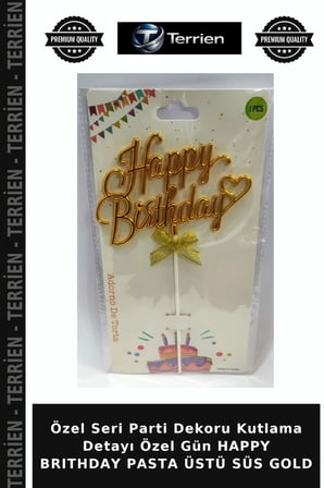 Özel Seri Parti Dekoru Kutlama Detayı Özel Gün HAPPY BRITHDAY PASTA ÜSTÜ SÜS GOLD